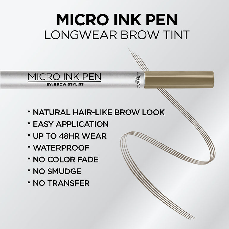 L'Oreal Paris Brow Stylist Micro Ink Pen by Brow Stylist, Up to 48HR Wear, Blonde, 0.033 fl. oz.-CaribOnline