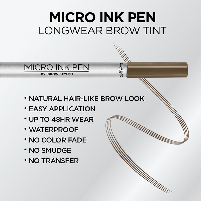 L'Oreal Paris Brow Stylist Micro Ink Pen by Brow Stylist, Up to 48HR Wear, Brunette, 0.033 fl. oz.-CaribOnline