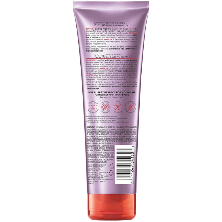 L'Oreal Paris EverPure Sulfate Free Frizz Defy Shampoo, with Marula Oil, 8.5 Fl. Oz (Packaging May Vary)-CaribOnline