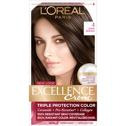 L'Oreal Paris Excellence Créme Permanent Triple Protection Hair Color, 4 Dark Brown, 1 kit-CaribOnline