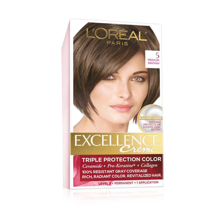 L'Oreal Paris Excellence Créme Permanent Triple Protection Hair Color, 5 Medium Brown, 1 kit-CaribOnline