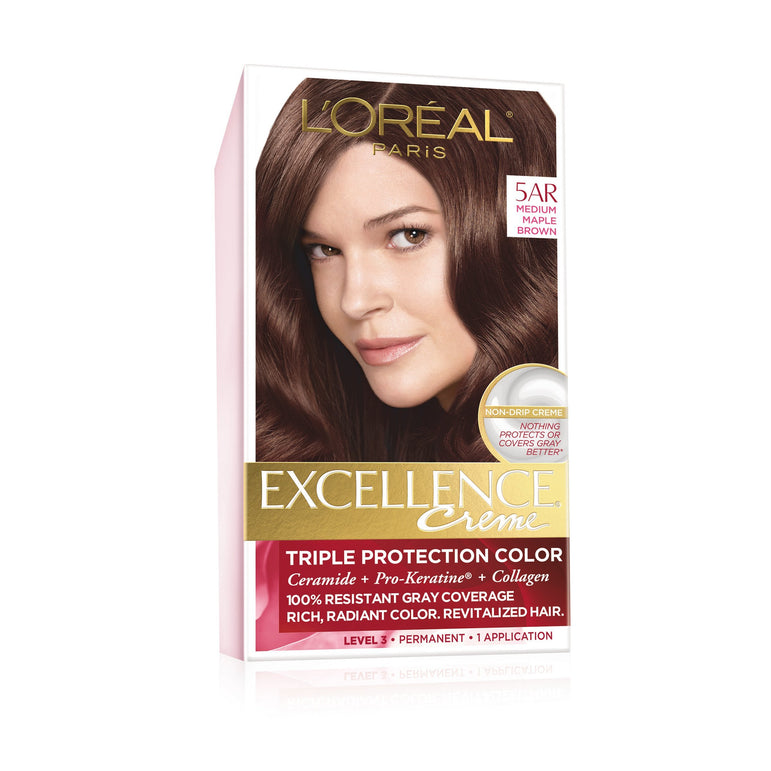 L'Oreal Paris Excellence Créme Permanent Triple Protection Hair Color, 5AR Medium Maple Brown, 1 kit-CaribOnline