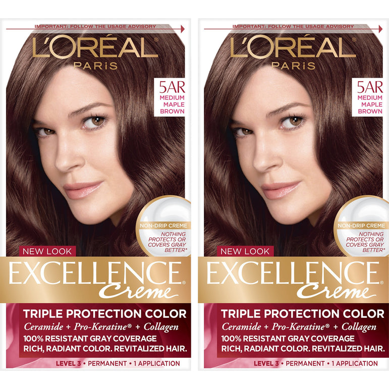 L'Oreal Paris Excellence Créme Permanent Triple Protection Hair Color, 5AR Medium Maple Brown, 2 count-CaribOnline