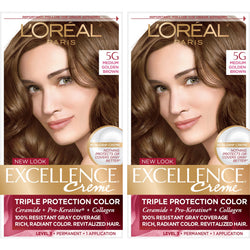 L'Oreal Paris Excellence Créme Permanent Triple Protection Hair Color, 5G Medium Golden Brown, 2 count-CaribOnline