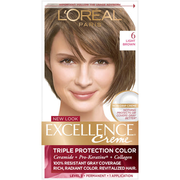 L'Oreal Paris Excellence Créme Permanent Triple Protection Hair Color, 6 Light Brown, 1 kit-CaribOnline