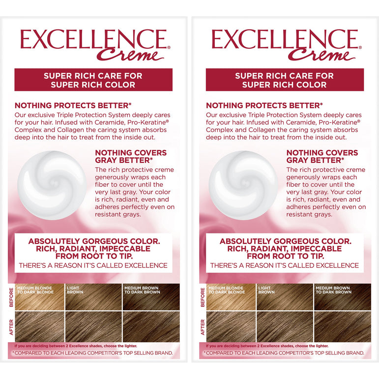 L'Oreal Paris Excellence Créme Permanent Triple Protection Hair Color, 6 Light Brown, 2 count-CaribOnline