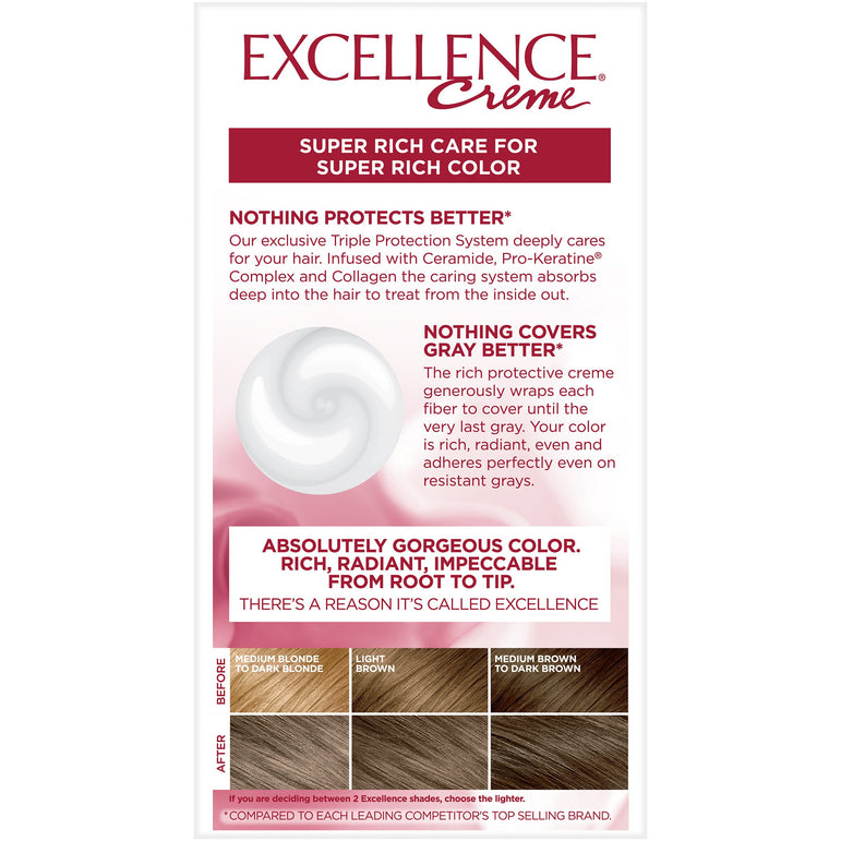 L'Oreal Paris Excellence Créme Permanent Triple Protection Hair Color, 6A Light Ash Brown, 1 kit-CaribOnline