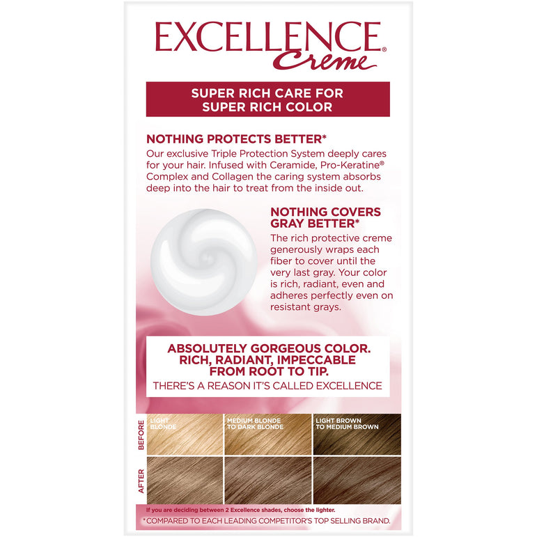 L'Oreal Paris Excellence Créme Permanent Triple Protection Hair Color, 7BB Dark Beige Blonde, 1 kit-CaribOnline