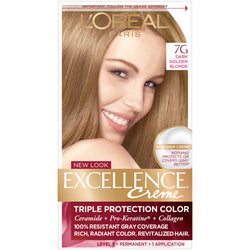 L'Oreal Paris Excellence Créme Permanent Triple Protection Hair Color, 7G Dark Golden Blonde, 1 kit-CaribOnline