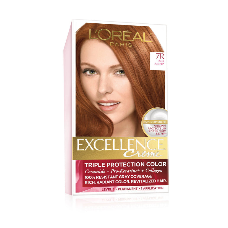 Excellence® créme permanent triple protection hair color 7r red penny