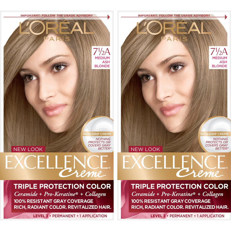 L'Oreal Paris Excellence Créme Permanent Triple Protection Hair Color, 7.5A Medium Ash Blonde, 2 count-CaribOnline