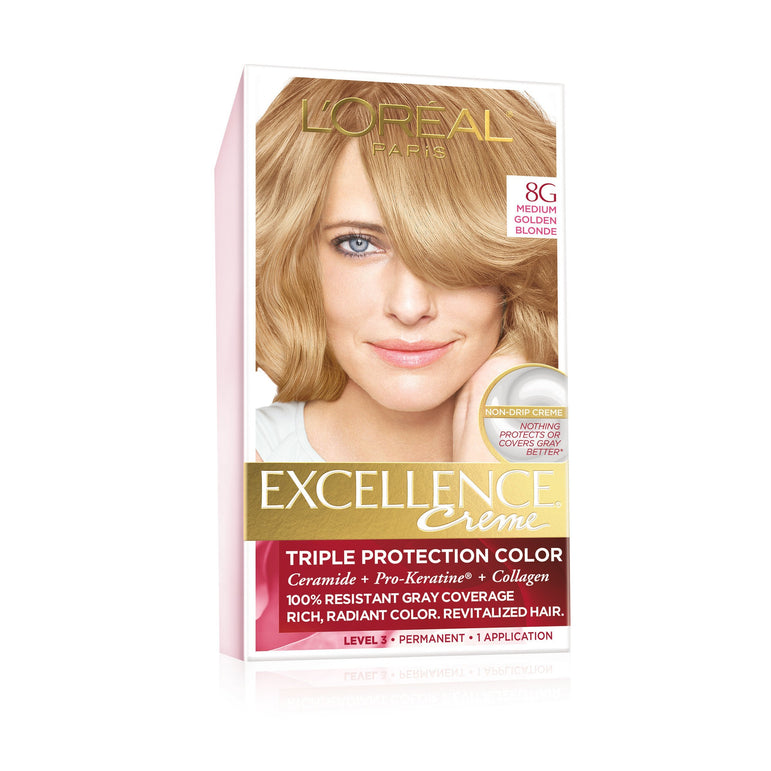 L'Oreal Paris Excellence Créme Permanent Triple Protection Hair Color, 8G Medium Golden Blonde, 1 kit-CaribOnline