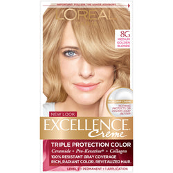 L'Oreal Paris Excellence Créme Permanent Triple Protection Hair Color, 8G Medium Golden Blonde, 1 kit-CaribOnline