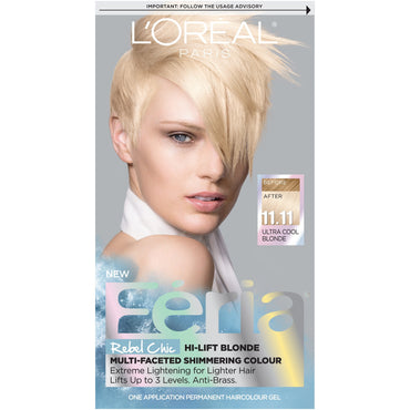 L'Oreal Paris Feria Multi-Faceted Shimmering Permanent Hair Color, 11.11 Icy Blonde (Ultra Cool Blonde), 1 kit-CaribOnline