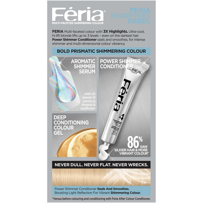 L'Oreal Paris Feria Multi-Faceted Shimmering Permanent Hair Color, 11.21 Bad to the Blonde (Ultra Pearl Blonde), 1 kit-CaribOnline
