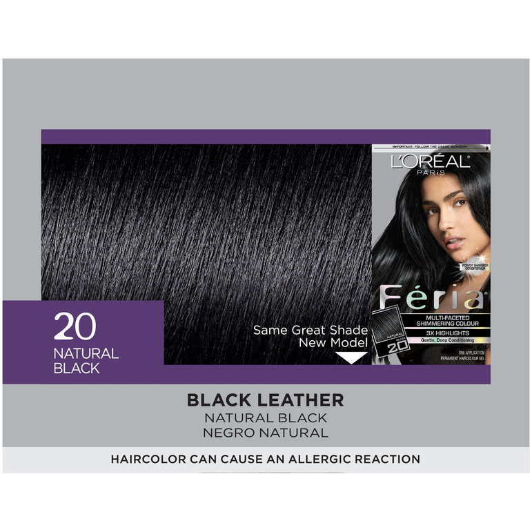 L'Oreal Paris Feria Multi-Faceted Shimmering Permanent Hair Color, 20 Black Leather (Natural Black), 1 kit-CaribOnline