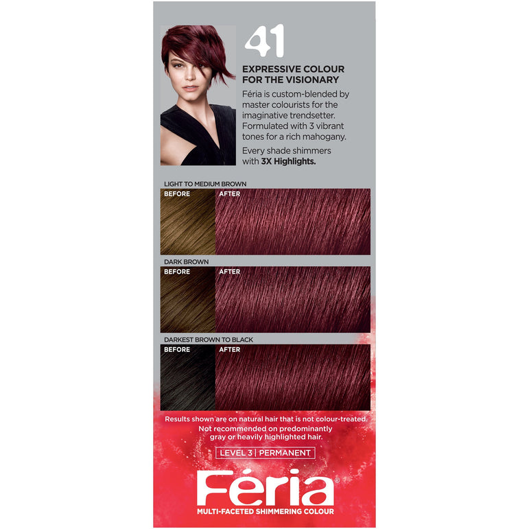 L'Oreal Paris Feria Multi-Faceted Shimmering Permanent Hair Color, 41 Crushed Garnet (Rich Mahogany), 1 kit-CaribOnline