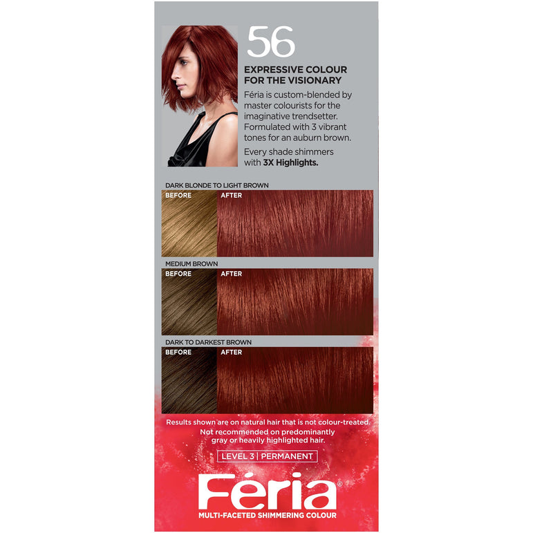 L'Oreal Paris Feria Multi-Faceted Shimmering Permanent Hair Color, 56 Brilliant Bordeaux (Auburn Brown), 1 kit-CaribOnline