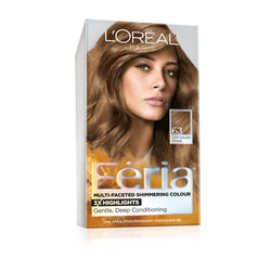 L'Oreal Paris Feria Multi-Faceted Shimmering Permanent Hair Color, 63 Sparkling Amber (Light Golden Brown), 1 kit-CaribOnline