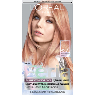 L'Oreal Paris Feria Multi-Faceted Shimmering Permanent Hair Color, 822 Rose Gold (Medium Iridescent Blonde), 1 kit-CaribOnline