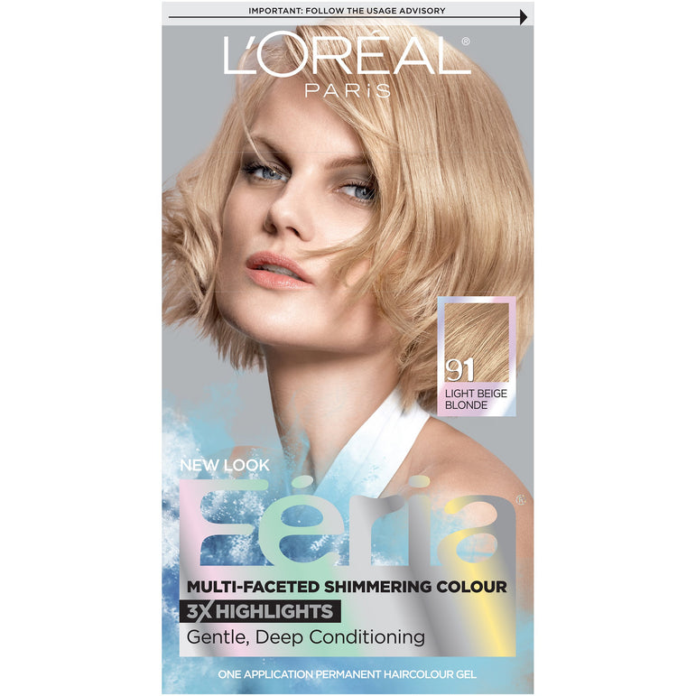 L'Oreal Paris Feria Multi-Faceted Shimmering Permanent Hair Color, 91Champagne Cocktail (Light Beige Blonde), 1 kit-CaribOnline