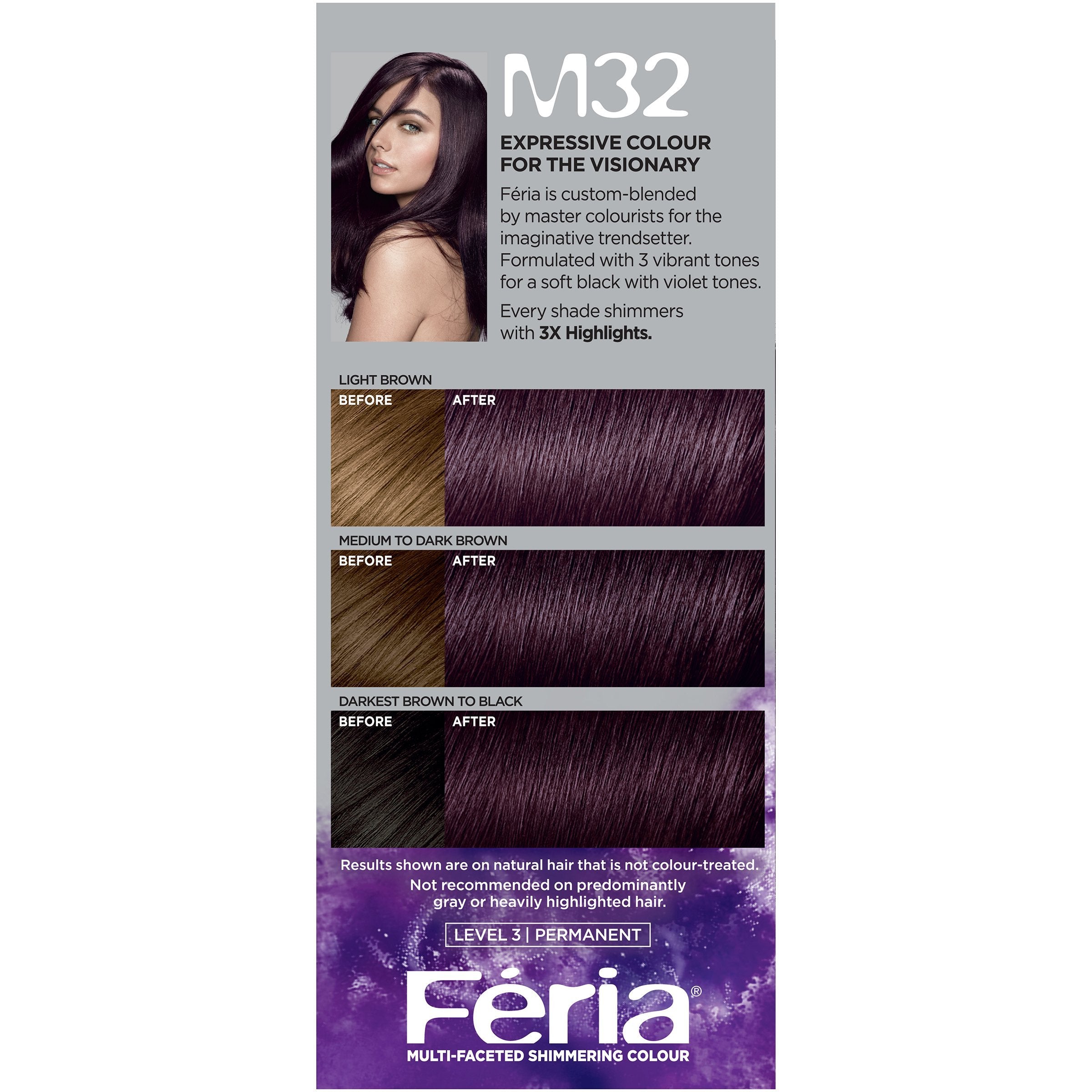 L'Oreal Paris Feria Multi-Faceted Shimmering Permanent Hair Color, M32 Midnight Star (Violet Soft Black), 1 kit-CaribOnline