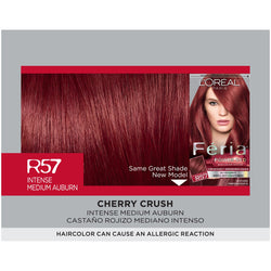 L'Oreal Paris Feria Multi-Faceted Shimmering Permanent Hair Color, R57 Cherry Crush (Intense Medium Auburn), 1 kit-CaribOnline