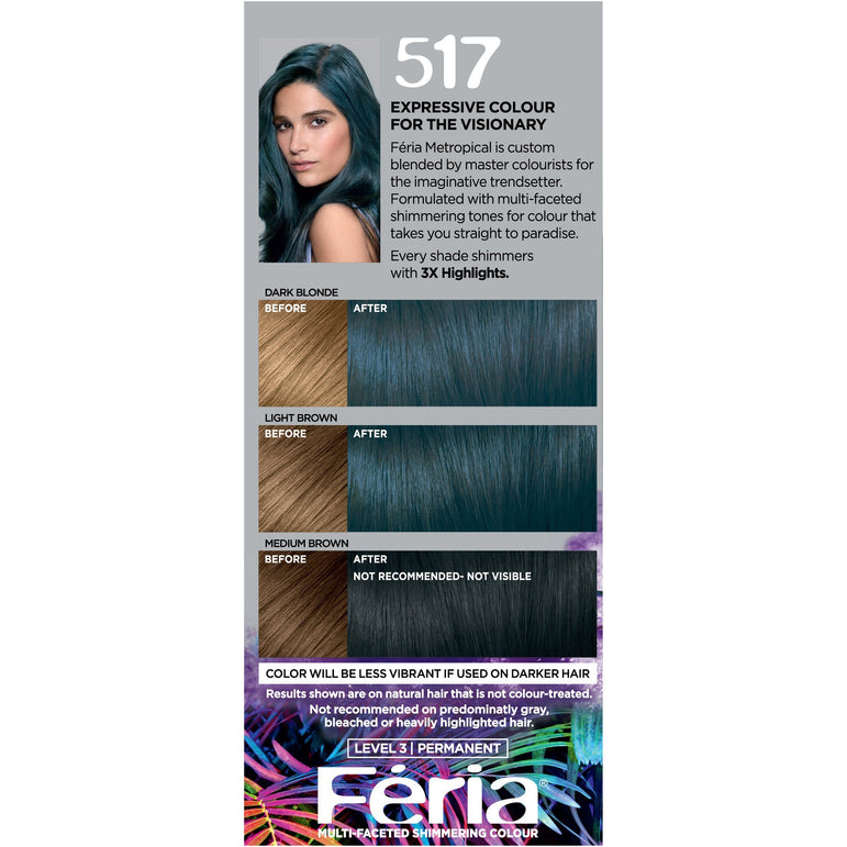 L'Oréal Paris Feria Multi-Faceted Shimmering Permanent Hair Color, Tropical Teal, 1 kit-CaribOnline