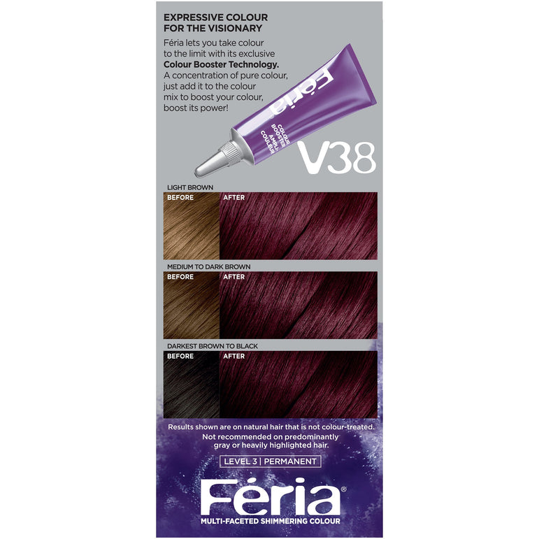 L'Oreal Paris Feria Multi-Faceted Shimmering Permanent Hair Color, V38 Violet Noir (Intense Deep Violet), 1 kit-CaribOnline