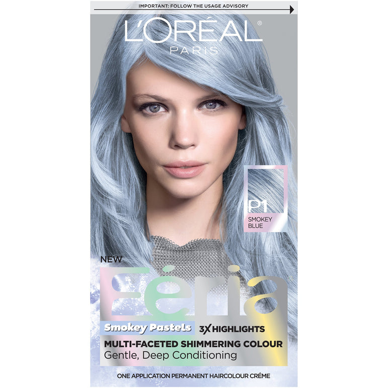 L'Oreal Paris Feria Pastels Hair Color, P1 Sapphire Smoke (Smokey Blue), 1 kit-CaribOnline