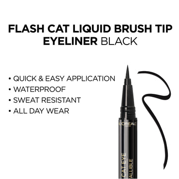 L'Oreal Paris Infallible Flash Cat Eye Waterproof Brush Tip Liquid Eyeliner, Black, 0.018 oz.-CaribOnline