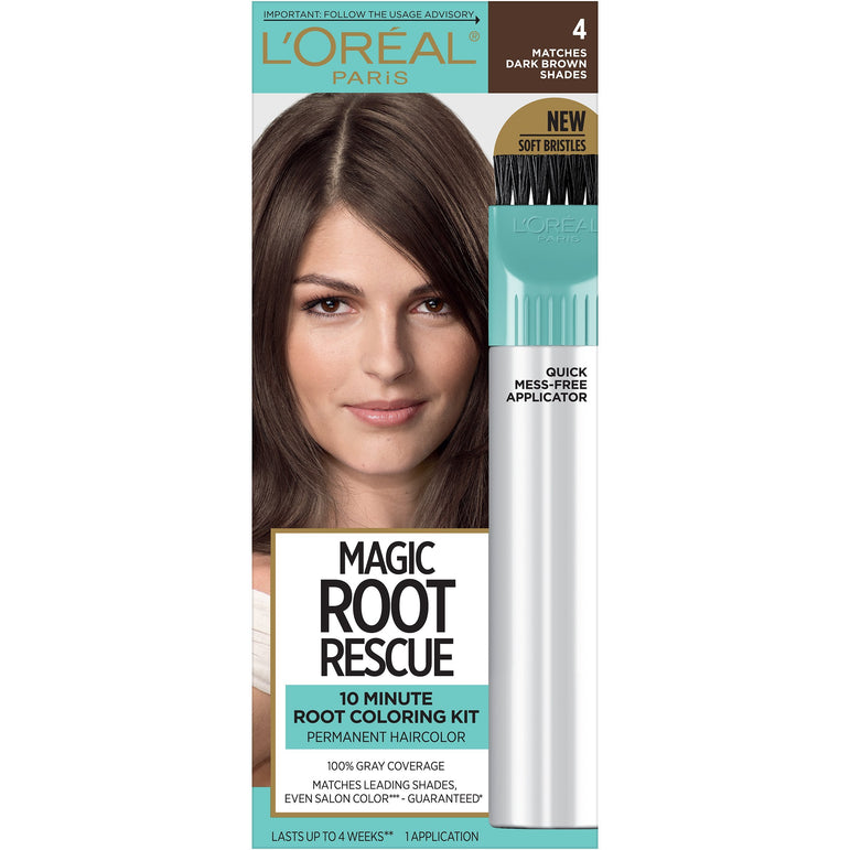 L'Oreal Paris Magic Root Rescue 10 Minute Root Hair Coloring Kit, 4 Dark Brown, 1 kit-CaribOnline