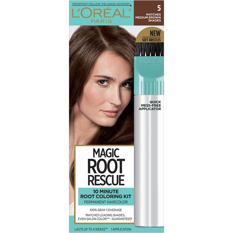 L'Oreal Paris Magic Root Rescue 10 Minute Root Hair Coloring Kit, 5 Medium Brown, 1 kit-CaribOnline