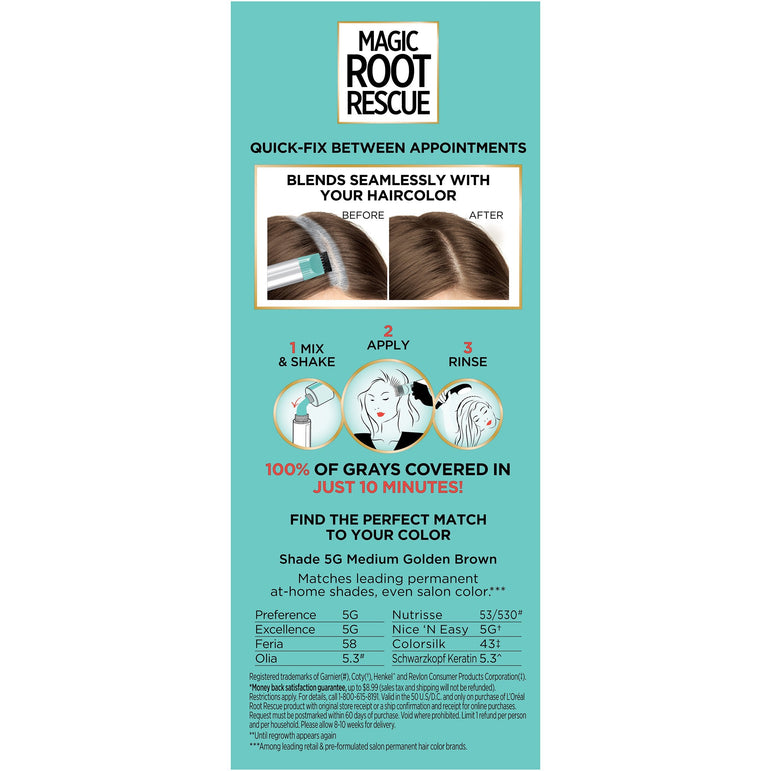 L'Oreal Paris Magic Root Rescue 10 Minute Root Hair Coloring Kit, 5G Medium Golden Brown, 1 kit-CaribOnline