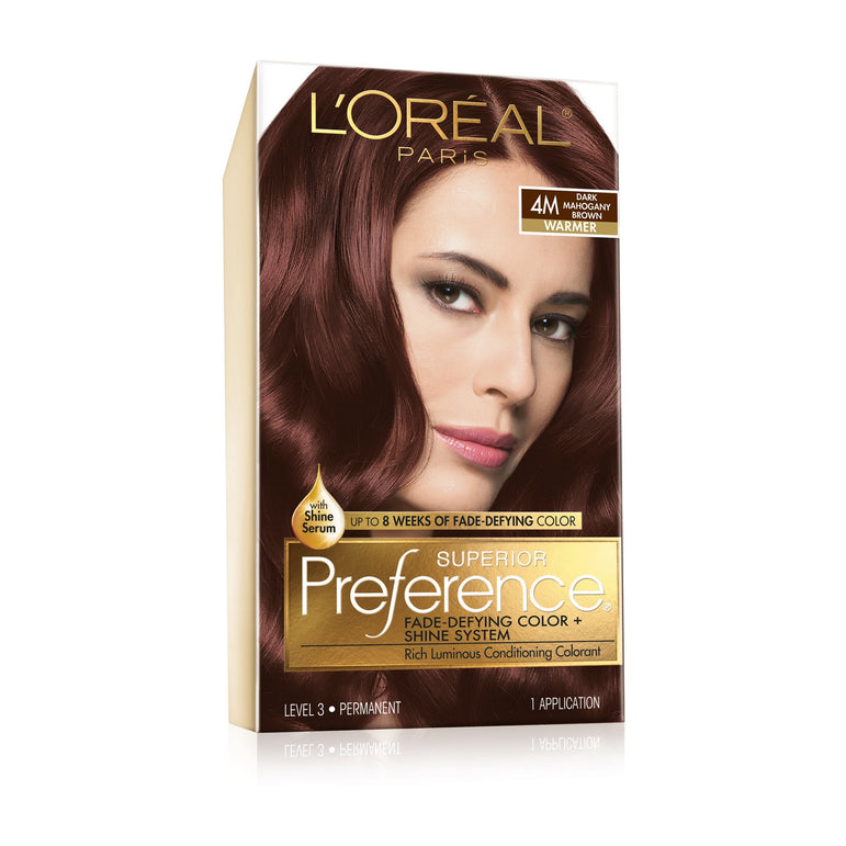 L'Oreal Paris Superior Preference Fade-Defying Shine Permanent Hair Color, 4M Dark Mahogany Brown, 1 kit-CaribOnline