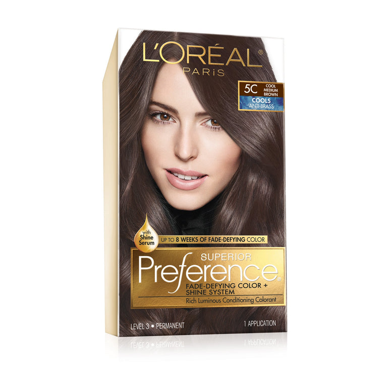 L'Oreal Paris Superior Preference Fade-Defying Shine Permanent Hair Color, 5C Cool Medium Brown, 1 kit-CaribOnline