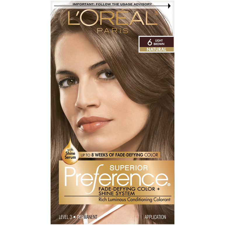 L'Oreal Paris Superior Preference Fade-Defying Shine Permanent Hair Color, 6 Light Brown, 1 kit-CaribOnline