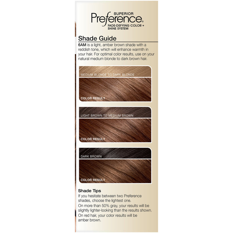L'Oreal Paris Superior Preference Fade-Defying Shine Permanent Hair Color, 6AM Light Amber Brown, 1 kit-CaribOnline