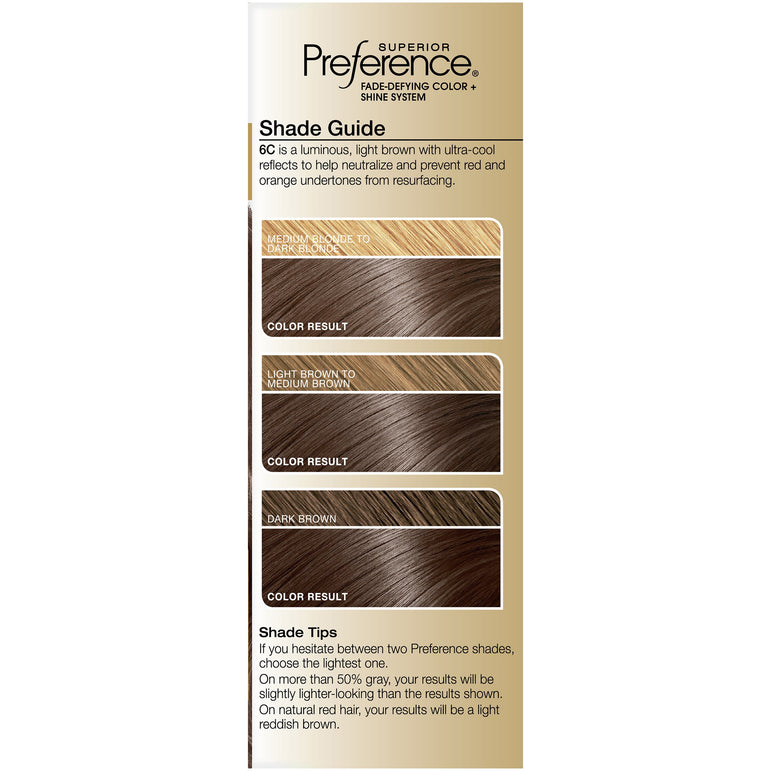 L'Oreal Paris Superior Preference Fade-Defying Shine Permanent Hair Color, 6C Cool Light Brown, 1 kit-CaribOnline