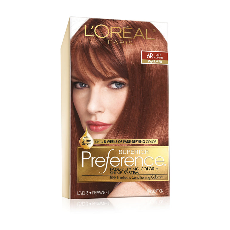 L'Oreal Paris Superior Preference Fade-Defying Shine Permanent Hair Color, 6R Light Auburn, 1 kit-CaribOnline