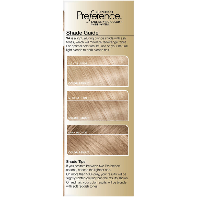 L'Oreal Paris Superior Preference Fade-Defying Shine Permanent Hair Color, 9A Light Ash Blonde, 1 kit-CaribOnline