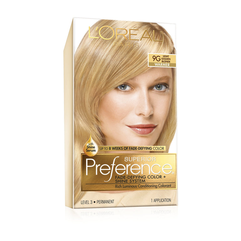 L'Oreal Paris Superior Preference Fade-Defying Shine Permanent Hair Color, 9G Light Golden Blonde, 1 kit-CaribOnline