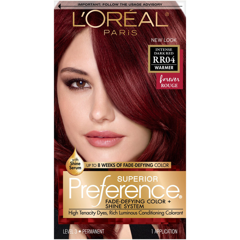 L'Oreal Paris Superior Preference Fade-Defying Shine Permanent Hair Color, RR-04 Intense Dark Red, 1 kit-CaribOnline