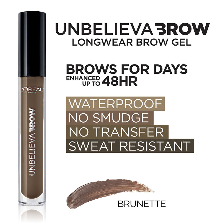L'Oreal Paris Unbelieva-Brow Longwear Waterproof Tinted Brow Gel, Brunette, 0.15 fl. oz.-CaribOnline