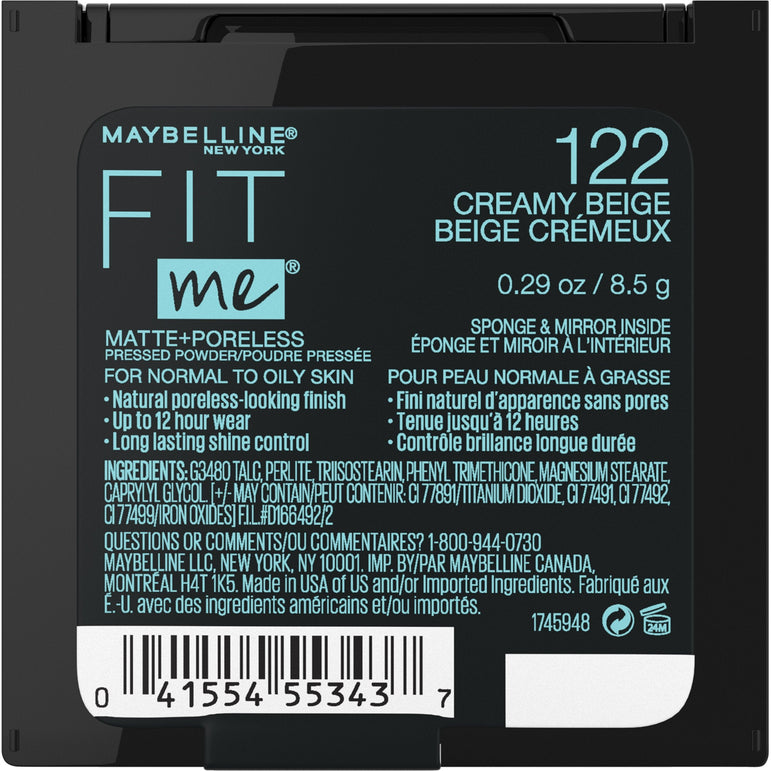 Maybelline Fit Me Matte + Poreless Pressed Face Powder Makeup, Creamy Beige, 0.29 oz.-CaribOnline