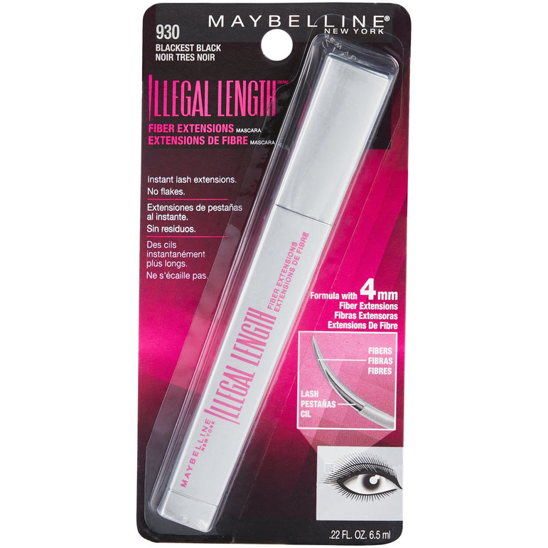 Maybelline Illegal Length Fiber Extensions Washable Mascara, Blackest Black, 0.22 fl. oz.-CaribOnline