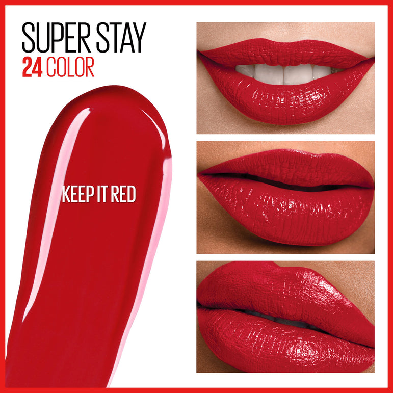 Maybelline SuperStay 24 2-Step Liquid Lipstick Makeup, Keep It Red, 1 kit-CaribOnline