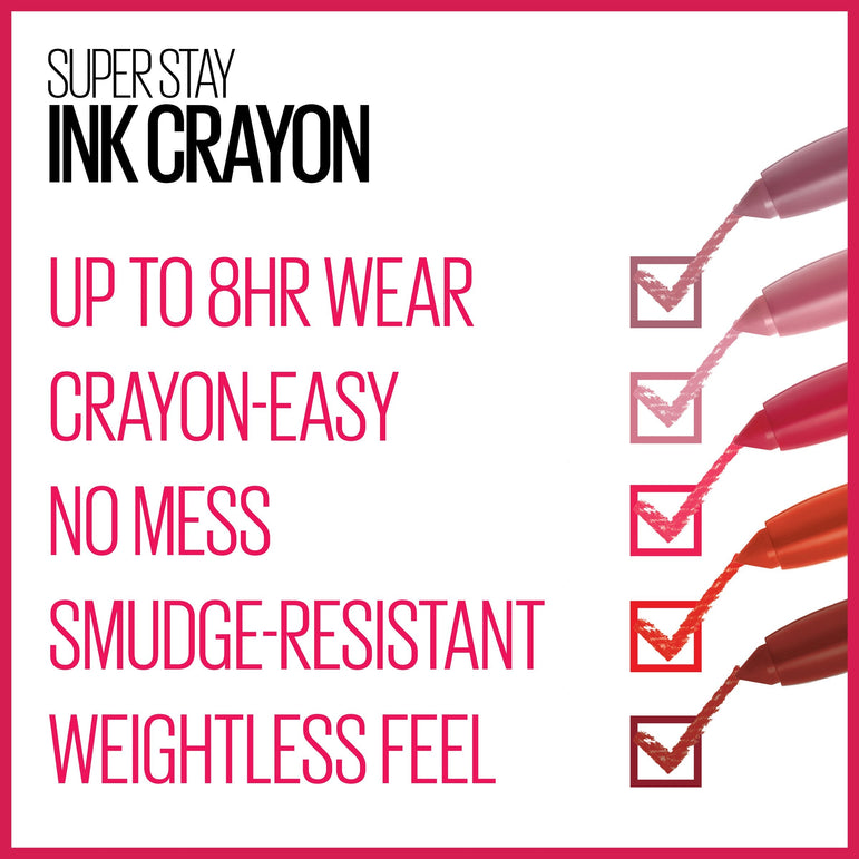 Maybelline SuperStay Ink Crayon Lipstick, Matte Longwear Lipstick Makeup, On The Grind, 0.04 oz.-CaribOnline